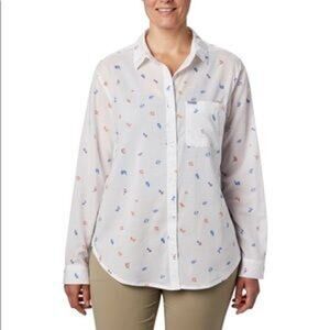 Columbia Sun Drifter II Novelty Printed Button Down Long Sleeve Shirt Blouse, M